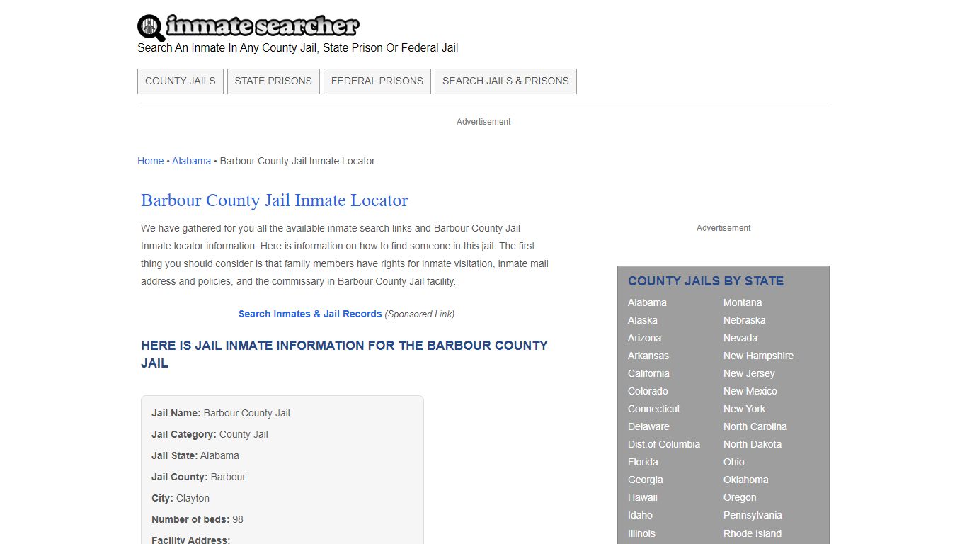 Barbour County Jail Inmate Locator - Inmate Searcher